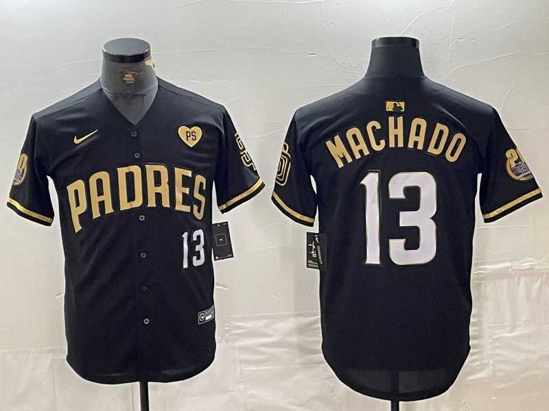 Mens San Diego Padres #13 Manny Machado Black Gold With Patch Cool Base Stitched Baseball Jersey->san diego padres->MLB Jersey